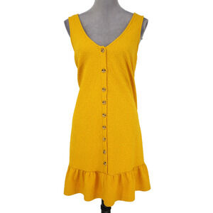 ModCloth Dress Plus Size 1X Yellow Gold Stretch Knit Textured Ruffle Hem Tank